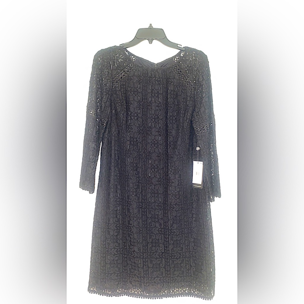 Adrianna Papell Black, Lace, Sleeve, Shift Dress